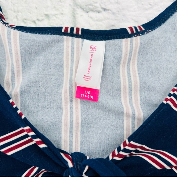 No Boundaries Juniors Large 11/13 Knit Shirt Dark Blue Red Striped Short Sleeve - Picture 2 of 8